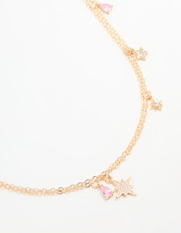Gold Cubic Zirconia Star Charm Necklace