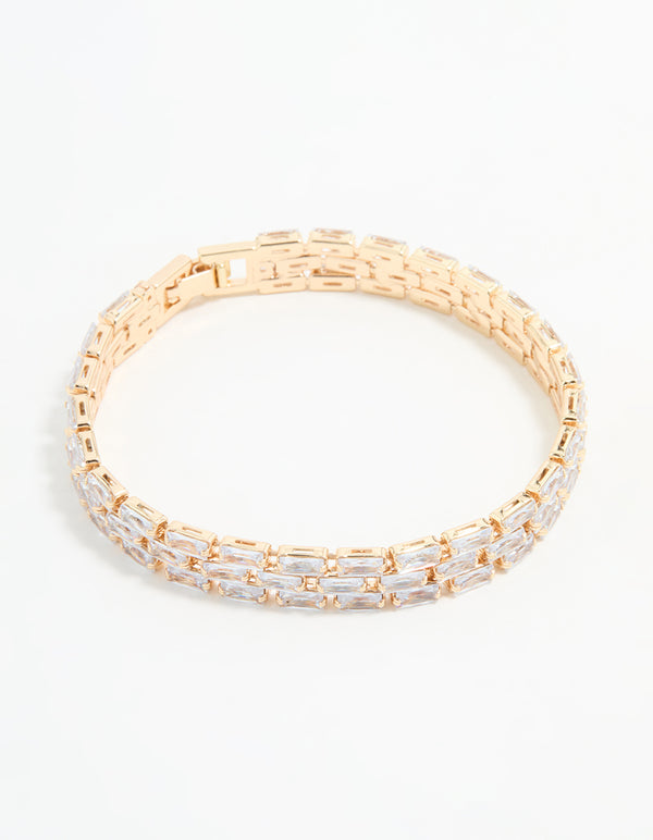 Gold Cubic Zirconia Baguette Layered Bracelet