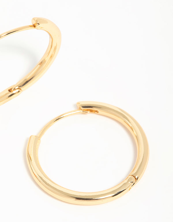 Gold Plated Brass Thin Medium Huggie Earrings