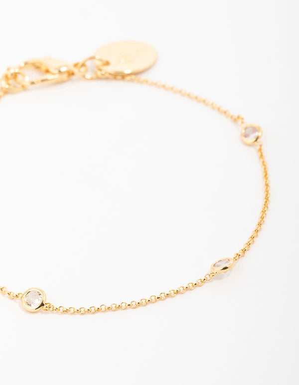 Gold Plated Brass Cubic Zirconia Dainty Bracelet