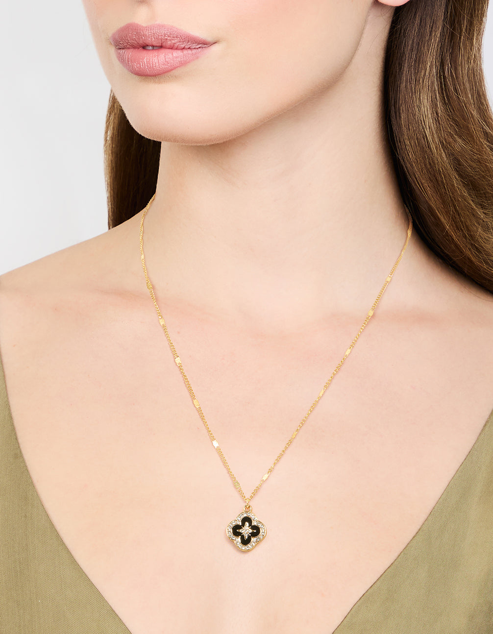 Waterproof Gold Plated Stainless Steel Flower Enamel Pendant Necklace