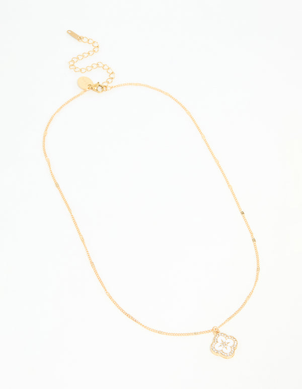 Waterproof Gold Plated Stainless Steel Flower Enamel Pendant Necklace