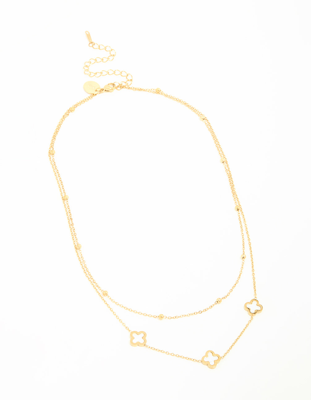 Waterproof Gold Plated Stainless Steel Flower Layered Necklace