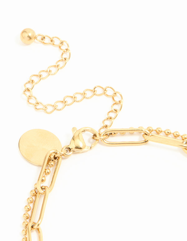 Waterproof Gold Plated Stainless Steel Hollow Flower Chain Bracelets 2-Pack