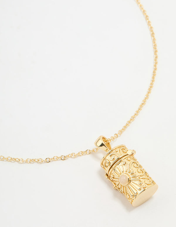 Gold Plated Barrel Pendant Necklace