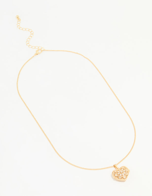 Gold Plated Cubic Zirconia Heart Locket Pendant Necklace