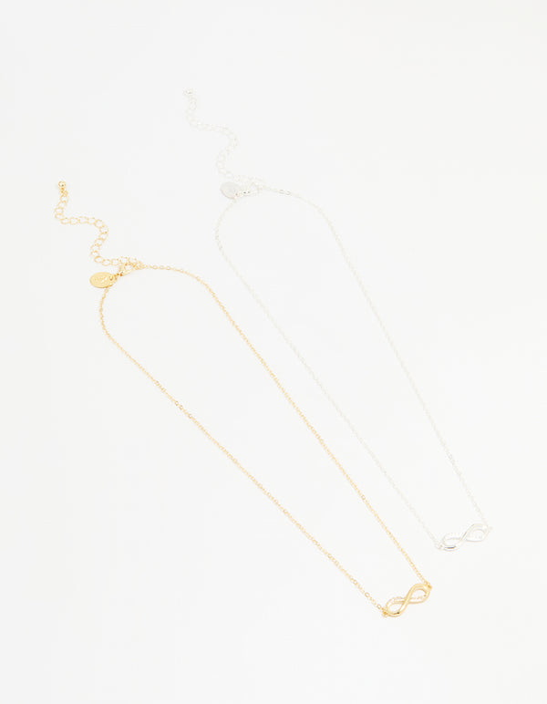Mixed Metal Infinity Cubic Zirconia Pendant Necklaces 2-Pack