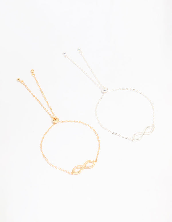 Mixed Metal Infinity Cubic Zirconia Toggle Bracelets 2-Pack