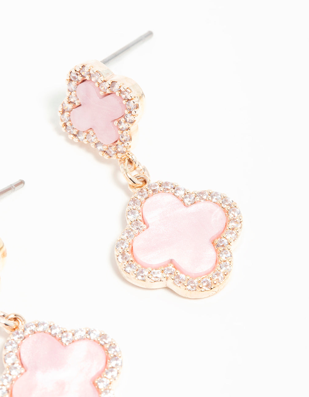 Rose Gold Cubic Zirconia Pink Flower Drop Earrings