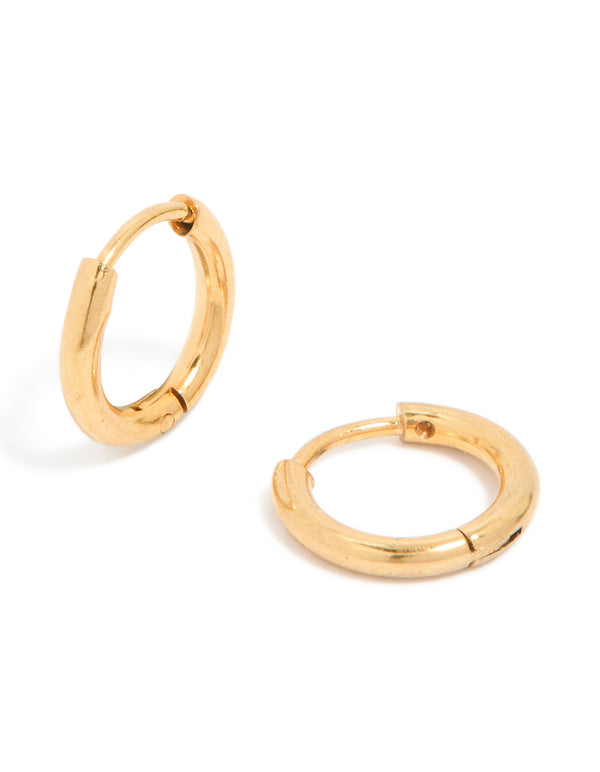 Waterproof Gold Plated Stainless Steel Clicker Huggie Earrings 8MM on ear view