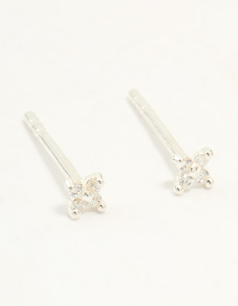 Sterling Silver Cubic Zirconia Micro Flower Stud Earrings