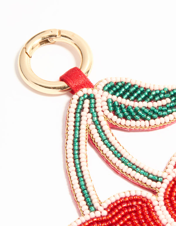 Red Beaded Cherry Outline Keychain