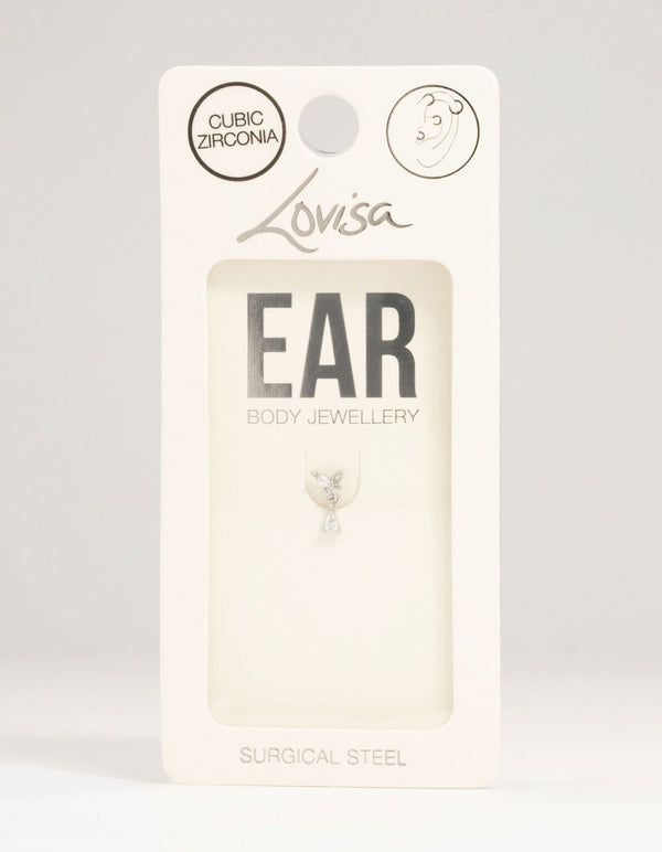 Surgical Steel Cubic Zirconia Marquise Drop Flat Back Stud