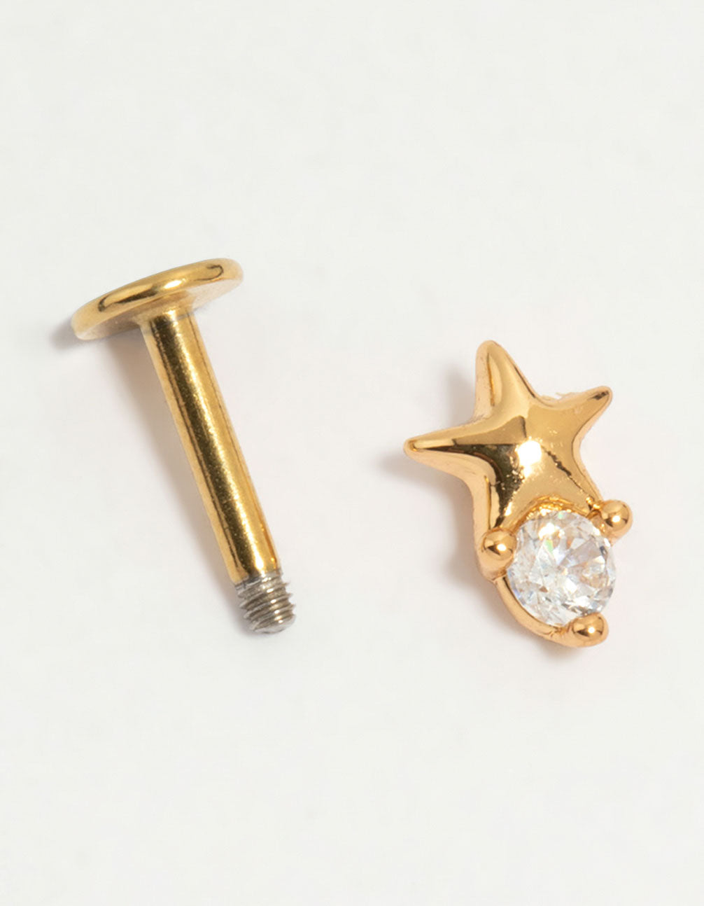 Gold Plated Surgical Steel Cubic Zirconia Micro Star Flat Back Stud
