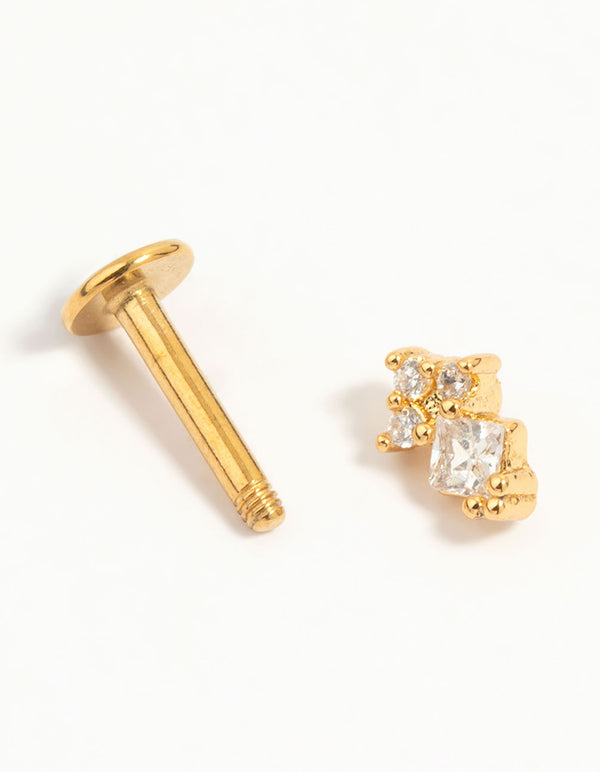 Gold Plated Surgical Steel Cubic Zirconia Micro Cluster Flat Back Stud