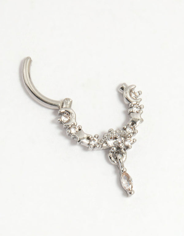 Surgical Steel Cubic Zirconia Celestial Drop Clicker Ring