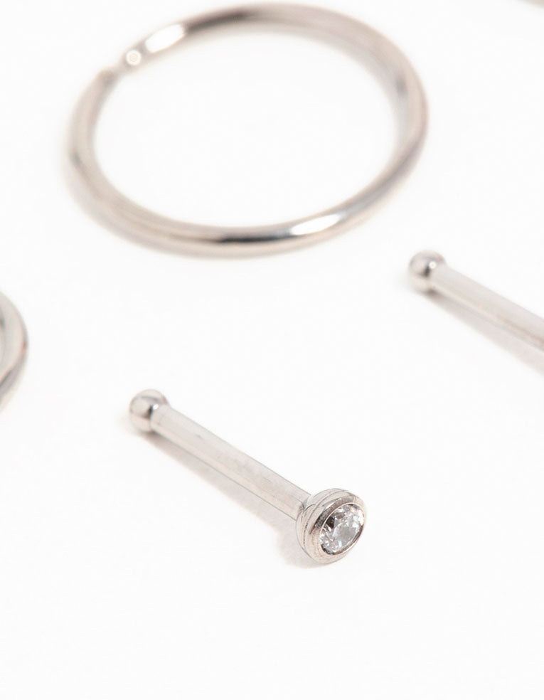 Titanium Cubic Zirconia Classic Nose Studs & Rings 6-Pack