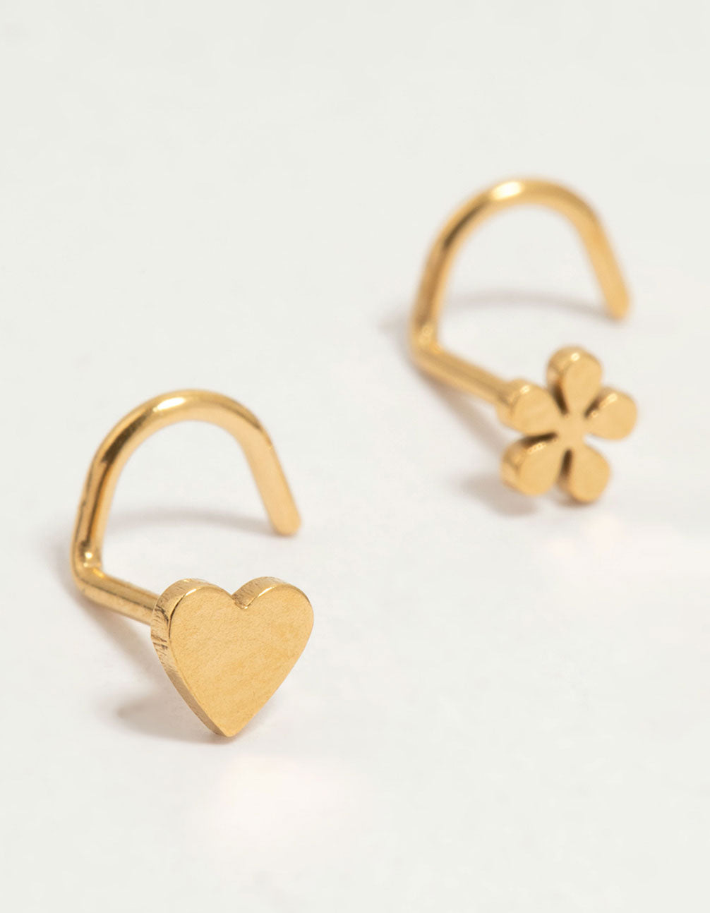 Gold Plated Surgical Steel Bow, Heart & Flower Nose Stud 3-Pack