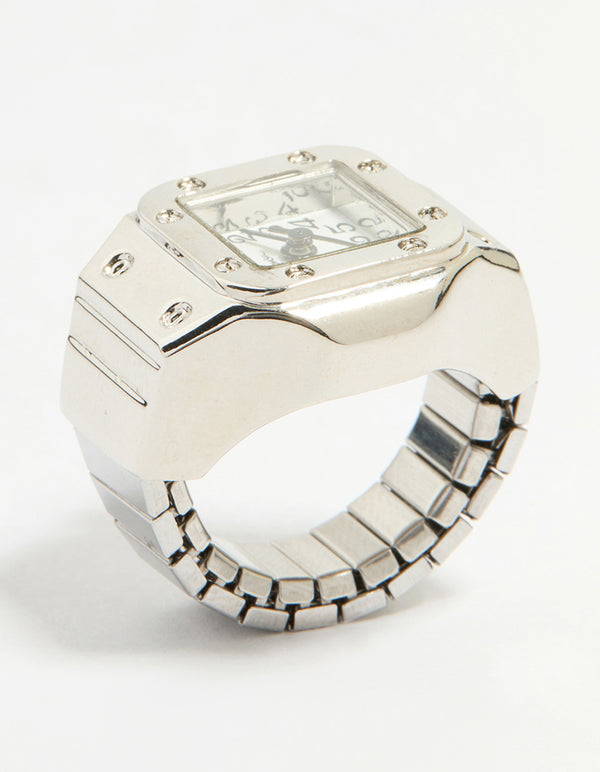 Silver Vintage Rectangle Watch Ring