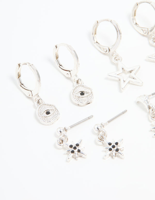 Silver Celestial Drop Earrings 6-Pack