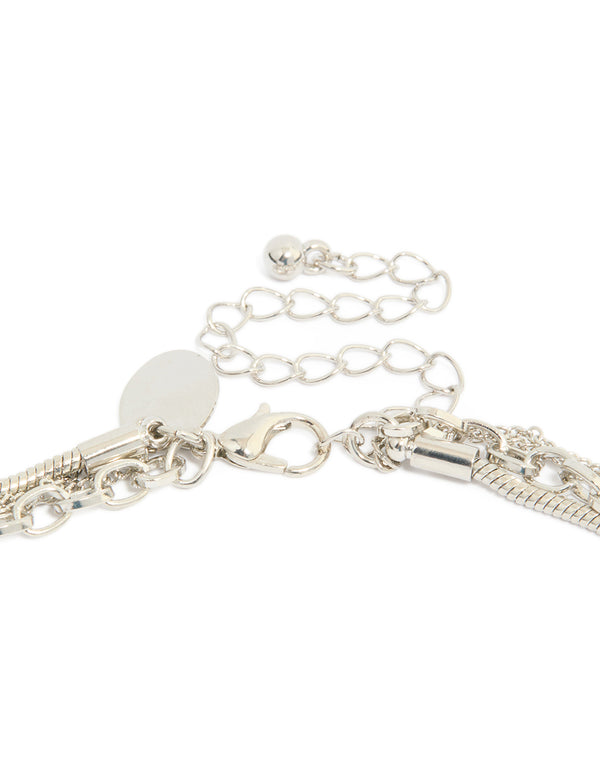 Silver Cross & Heart Layered Necklace