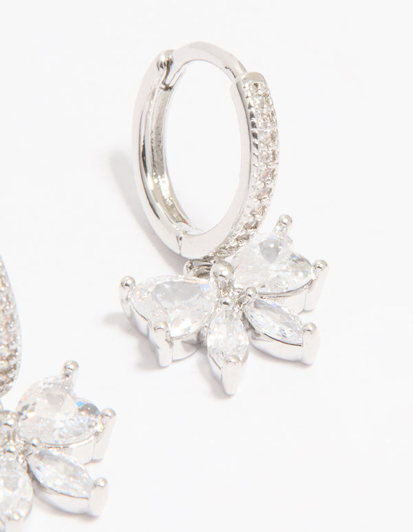 Silver Cubic Zirconia Butterfly Huggie Earrings