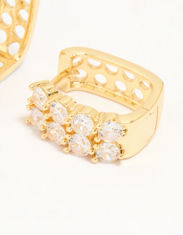 Gold Plated Cubic Zirconia Medium Oval Hoop Earrings