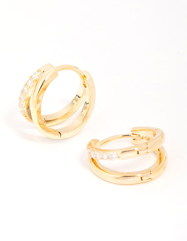 Gold Plated Cubic Zirconia Double Layered Hoop Earrings
