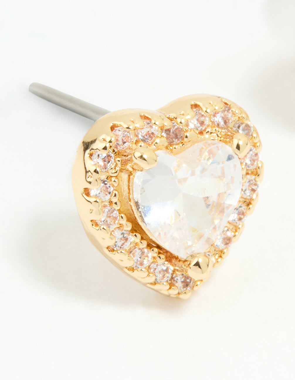 Gold Plated Cubic Zirconia Halo Heart Stud Earrings