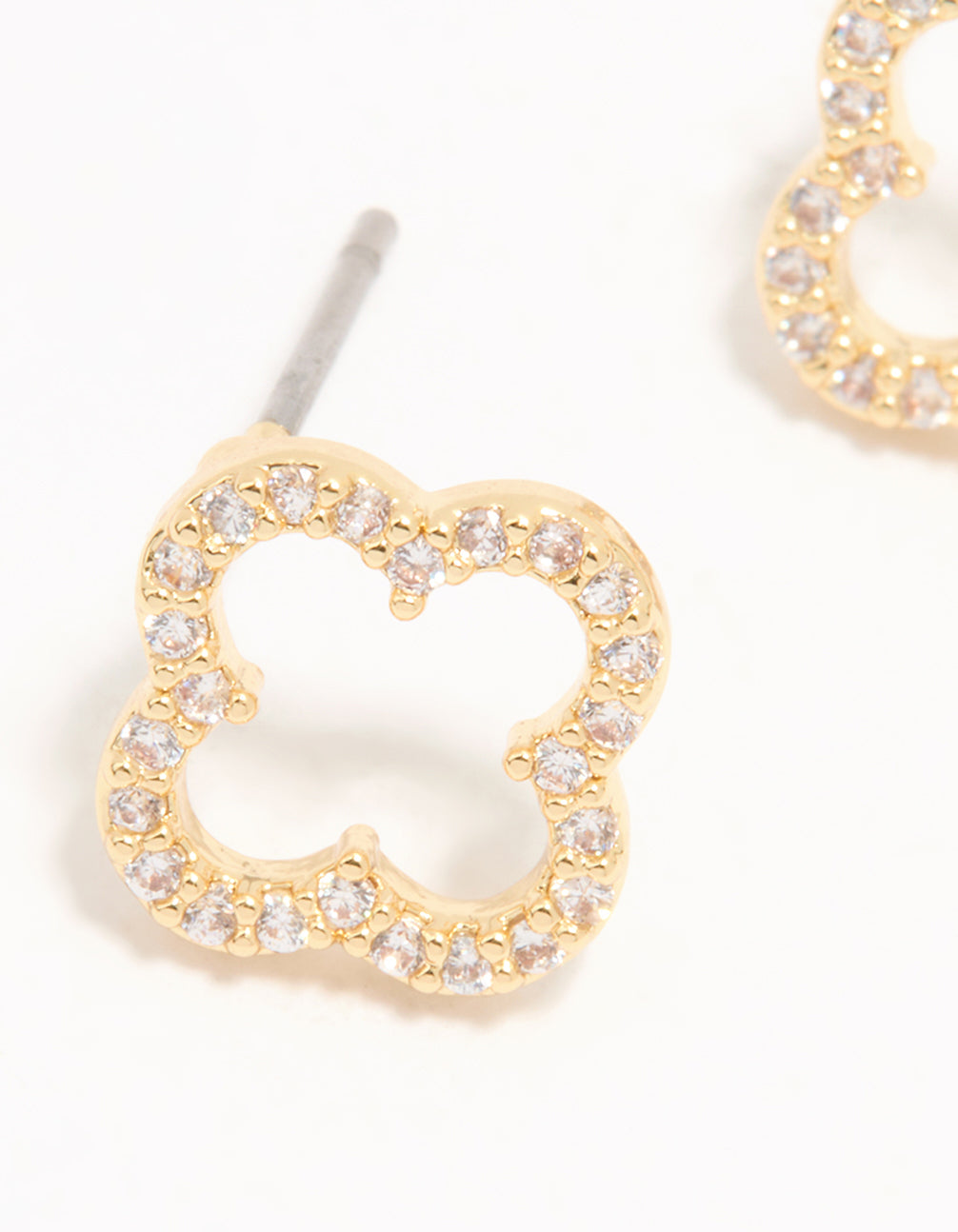 Gold Plated Cubic Zirconia Flower Outline Stud Earrings