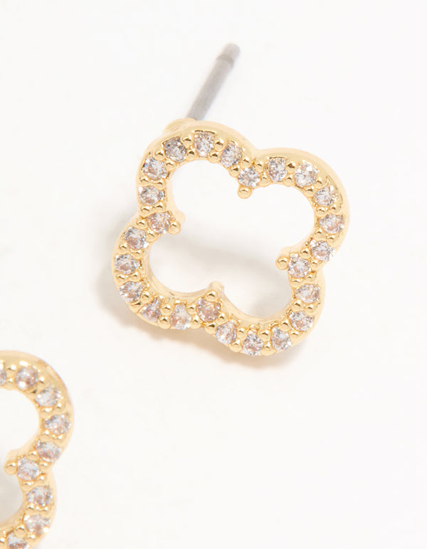 Gold Plated Cubic Zirconia Flower Outline Stud Earrings