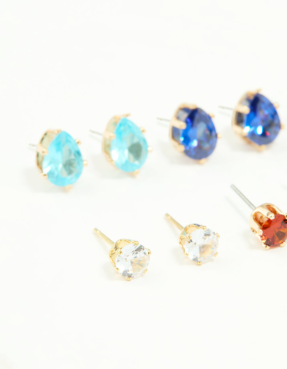 Gold Multicoloured Diamante Mixed Shape Stud Earrings 8-Pack