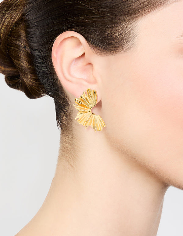 Gold Plated Textured Fan Stud Earrings