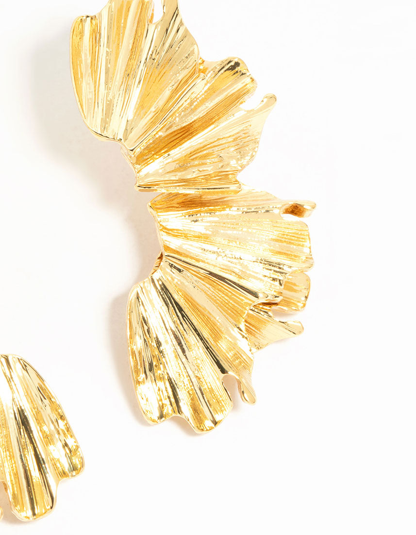 Gold Plated Textured Fan Stud Earrings