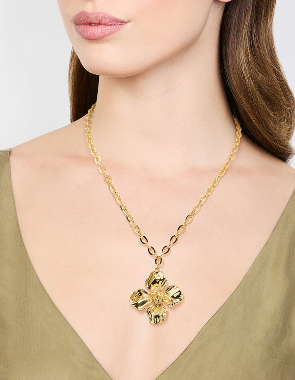 Gold Plated Flower Pendant Necklace