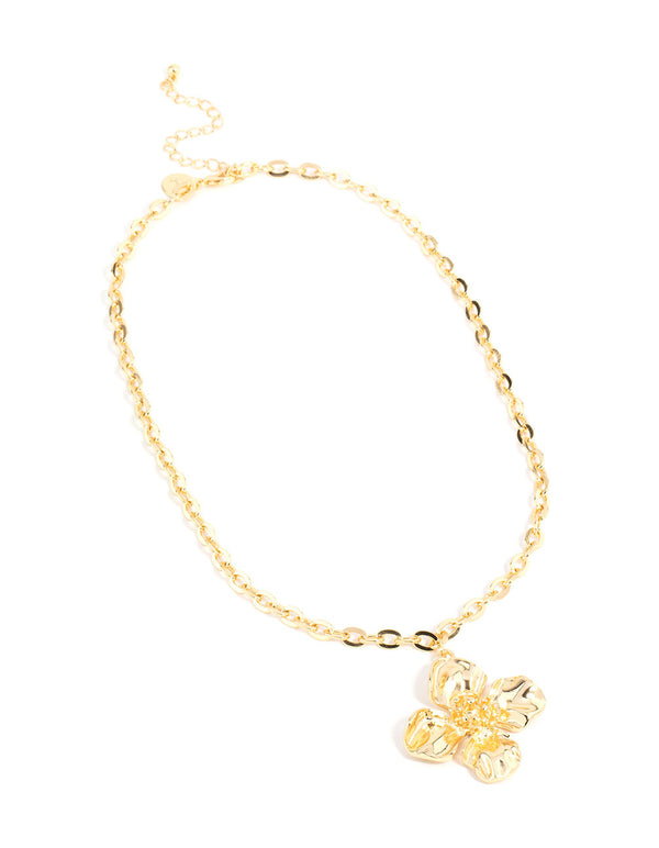 Gold Plated Flower Pendant Necklace
