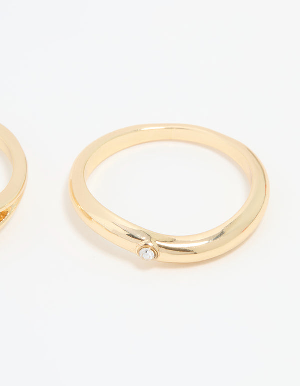 Gold Plated Organic Wave Stacking Rings 4-Pack