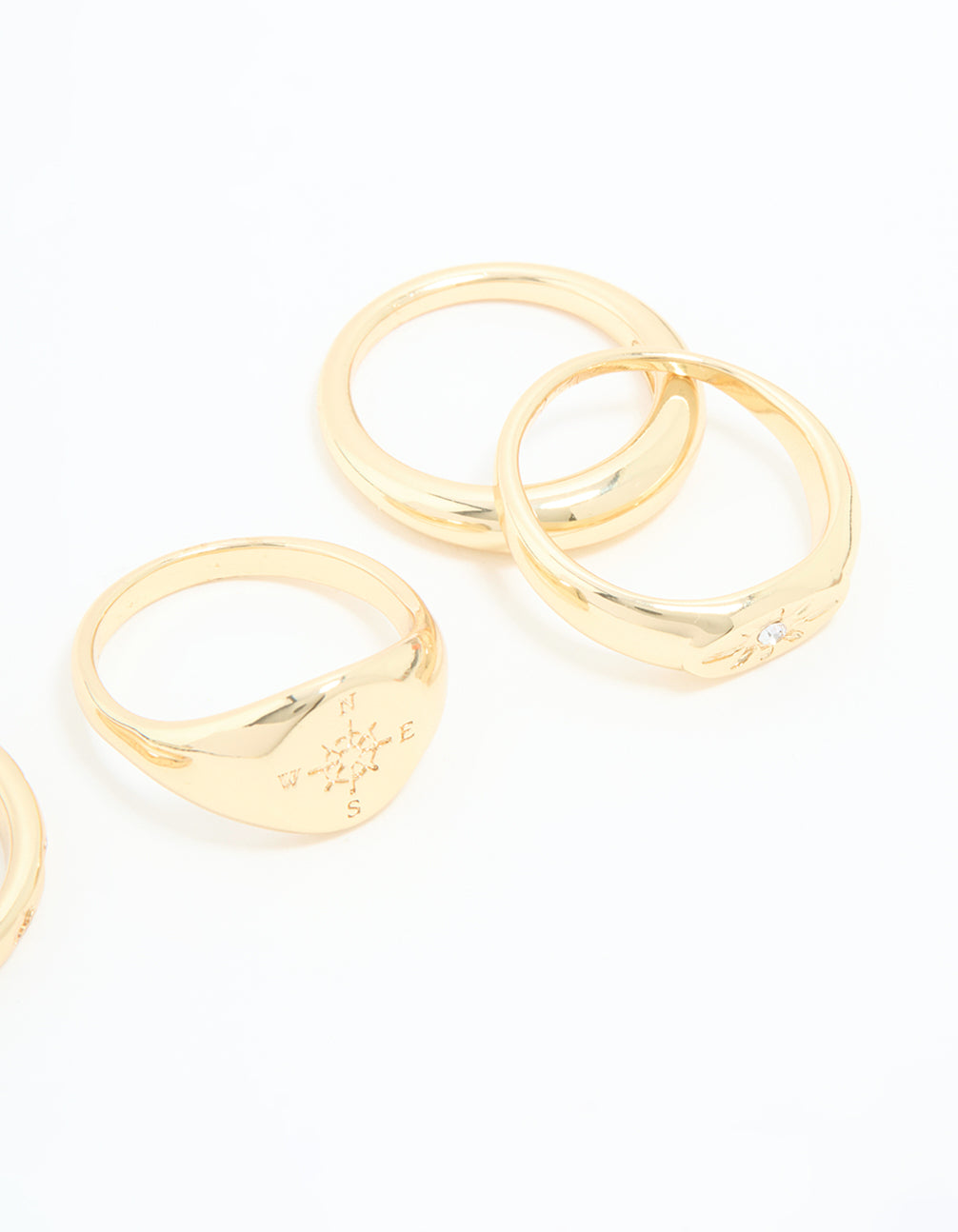 Gold Plated Compass & Star Stacking Rings 4-Pack
