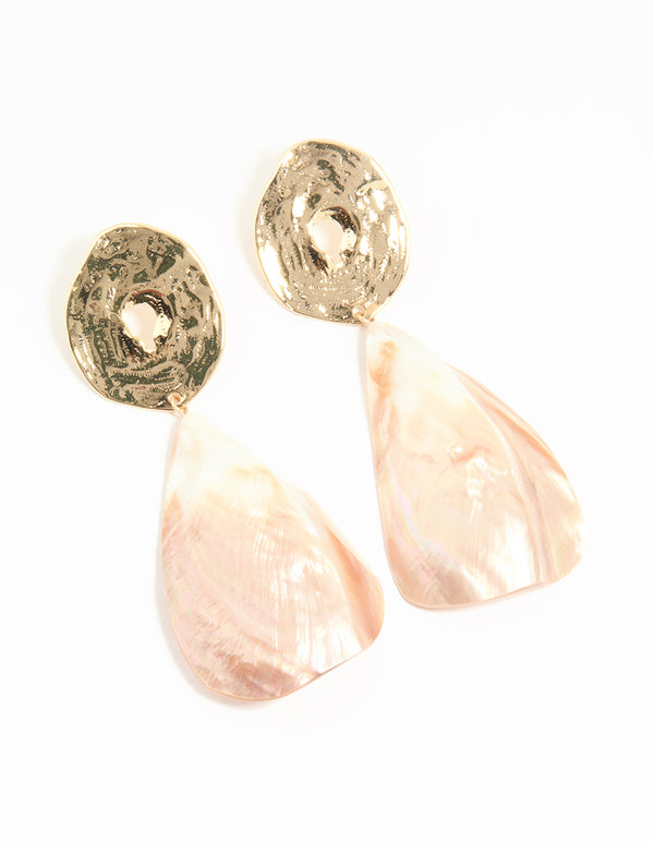 Gold Pink Genuine Shell Disc Drop Earrings