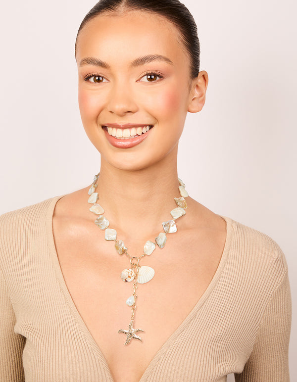 Genuine Shell Shell & Starfish Pendant Charm Necklace