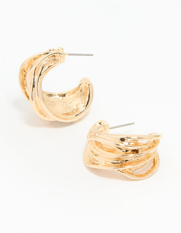 Gold Vine Wide Hoop Earrings