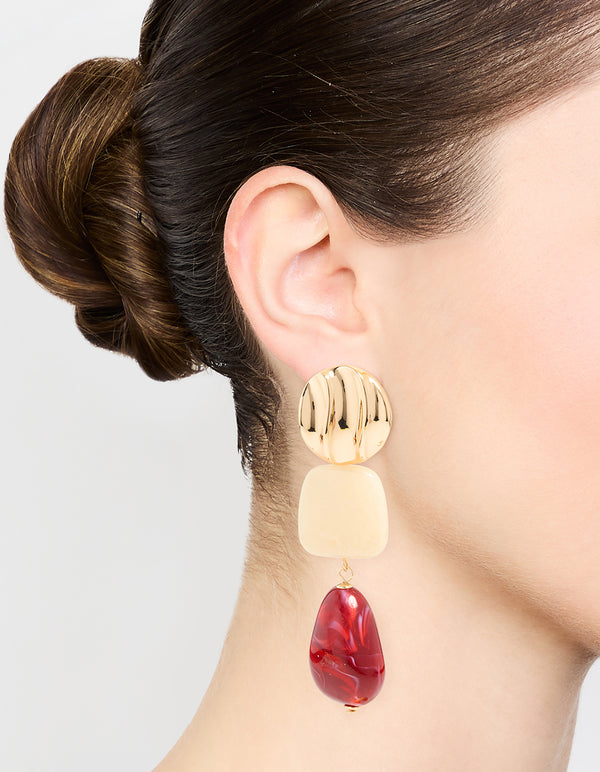 Gold Triple Stone Drop Earrings