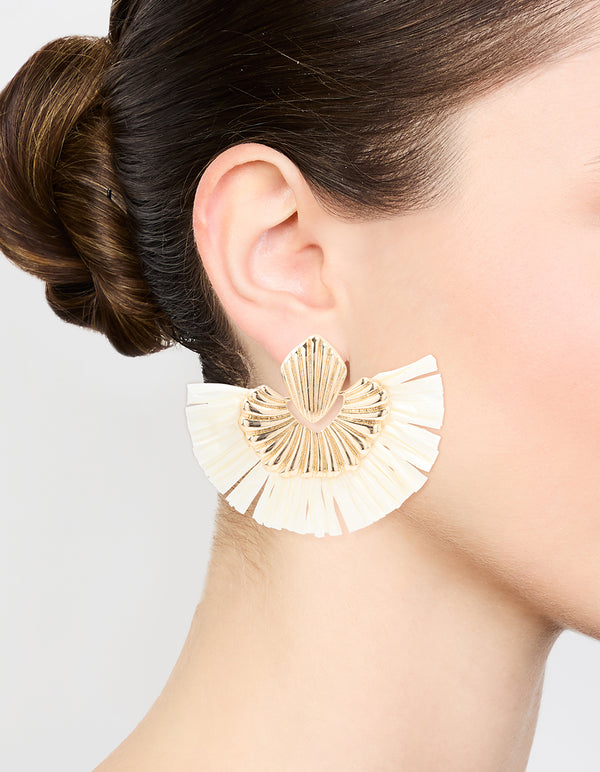 Gold Raffia Fan Stud Earrings