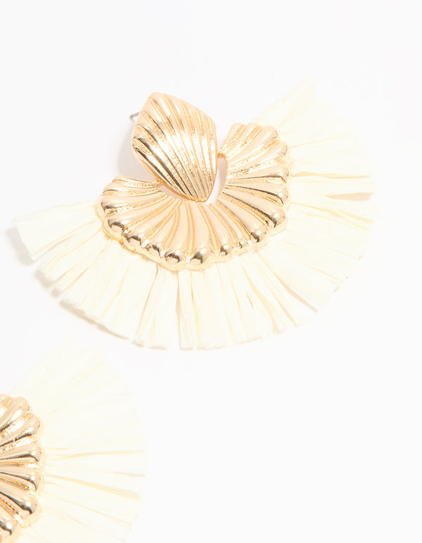 Gold Raffia Fan Stud Earrings
