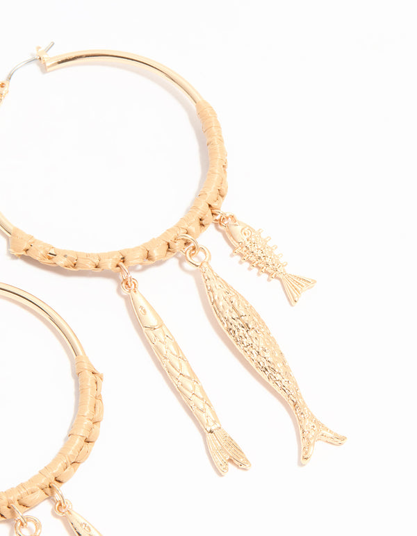 Gold Wrapped Fish Hoop Earrings