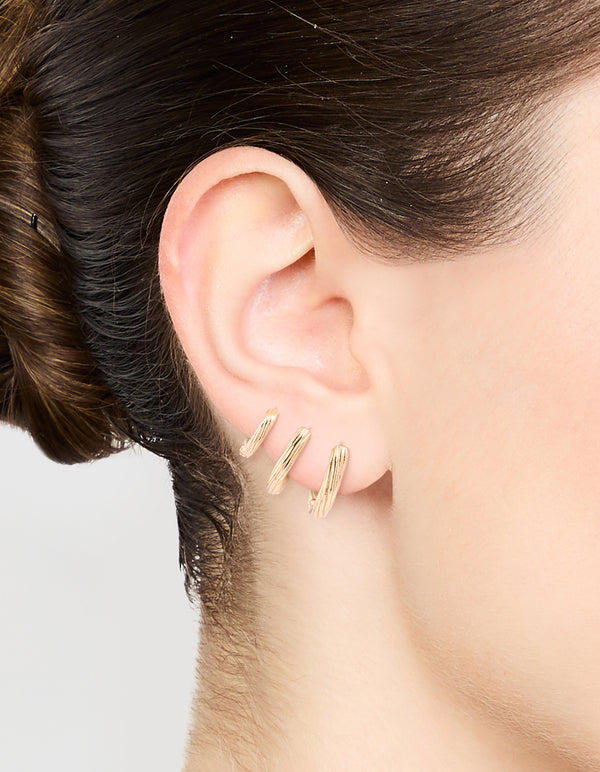 Antique Gold Graduating Twisted Hoop Earrings 3-Pack