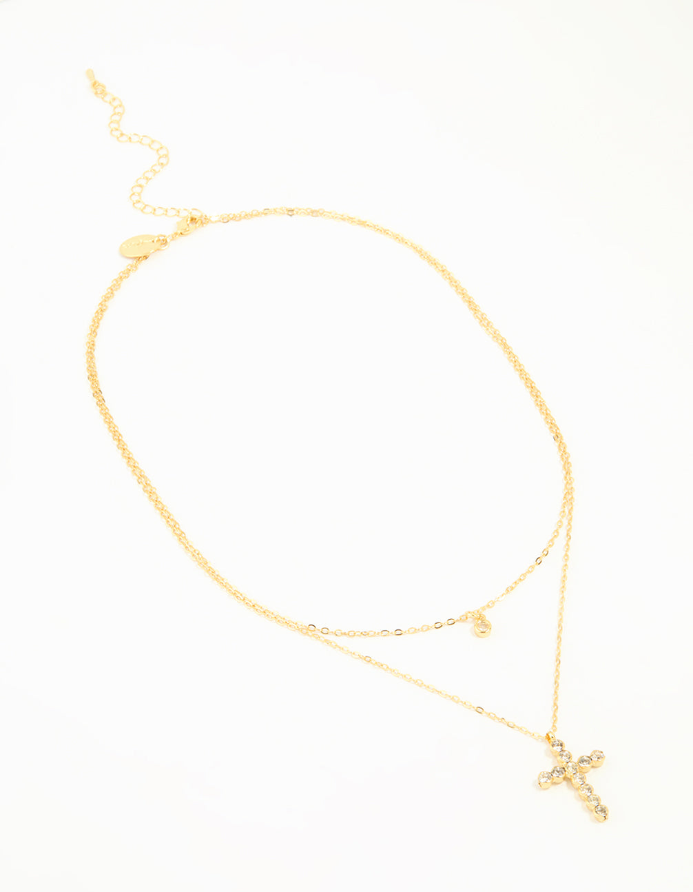 Gold Plated Diamante Cross Layered Necklace