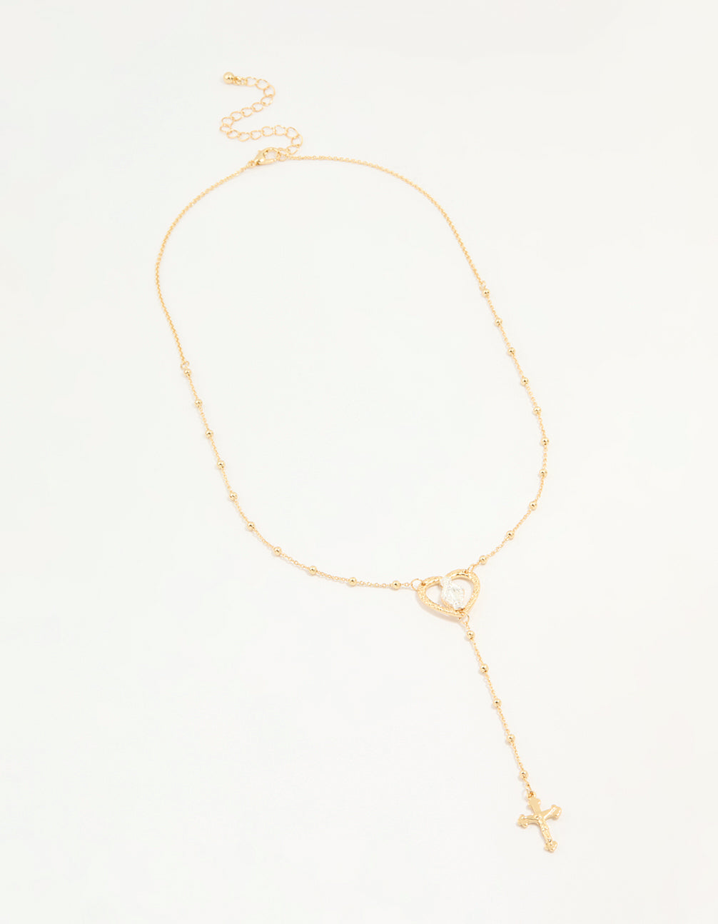 Mixed Metal Cross Heart & Mary Y-Necklace