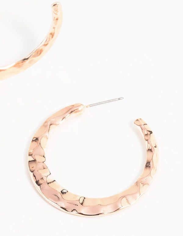 Rose Gold Molten Thin Hoop Earrings