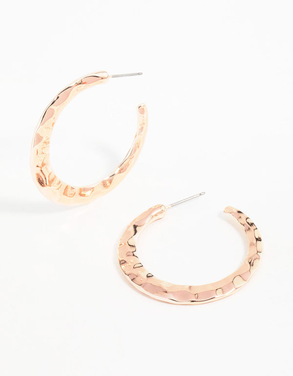 Rose Gold Molten Thin Hoop Earrings